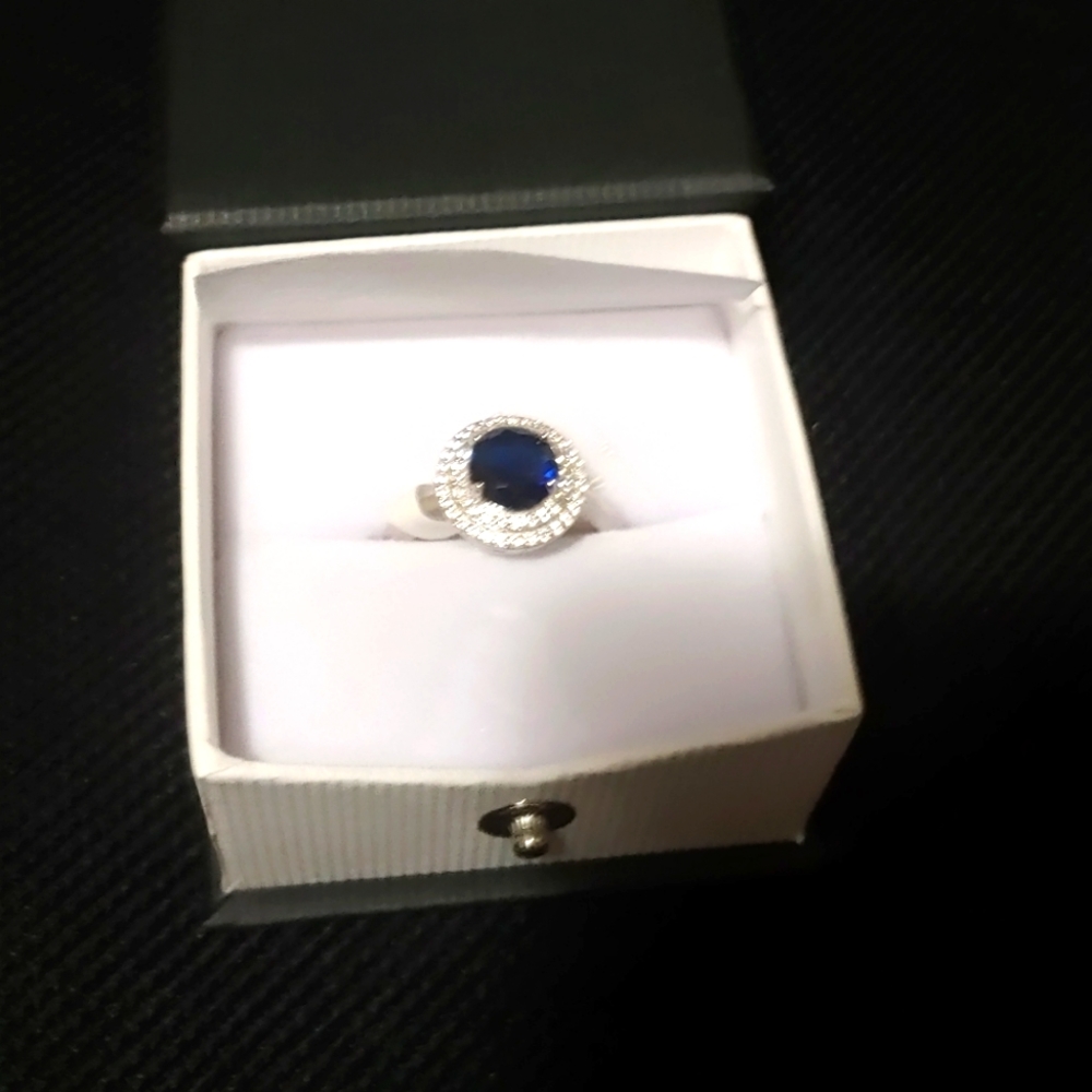 2.2ct Round Sapphire & Cubic Zirconia Sterling Silver Ring